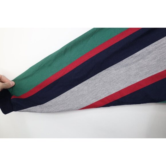 Vtg 90s Streetwear Mens Large Faded Striped Color Block Long Sleeve Rugby Polo - Picture 6 of 14